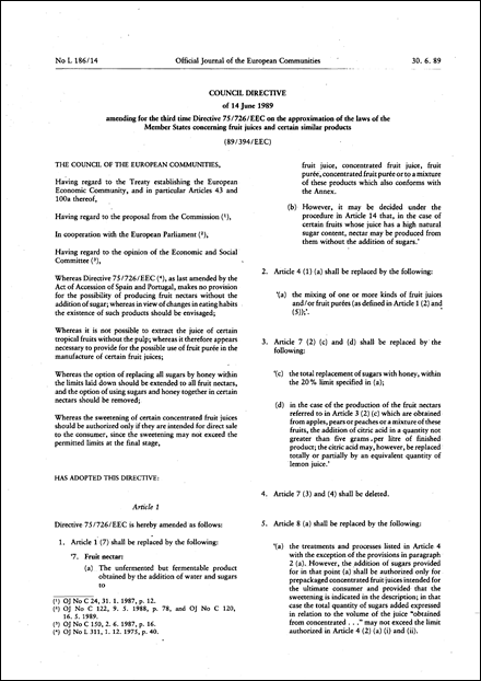Council Directive 89/394/EEC of 14 June 1989 amending for the ...