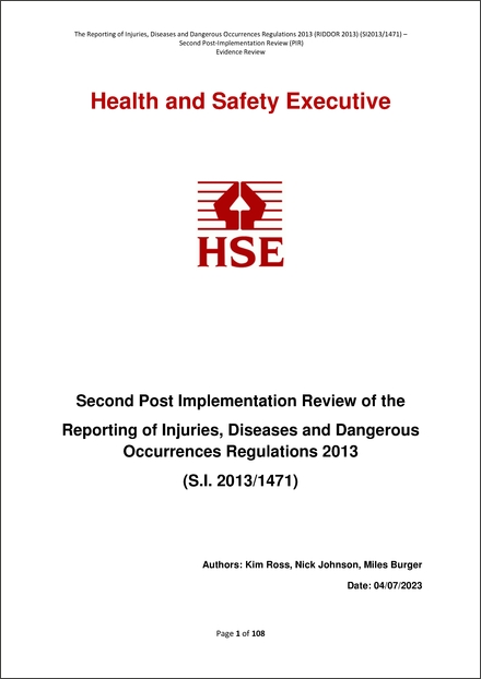 Impact Assessment to The Reporting of Injuries, Diseases and Dangerous Occurrences Regulations 2013