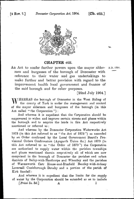 Doncaster Corporation Act 1904