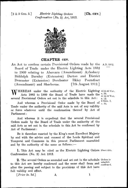 Electric Lighting Orders Confirmation (No. 2) Act 1912