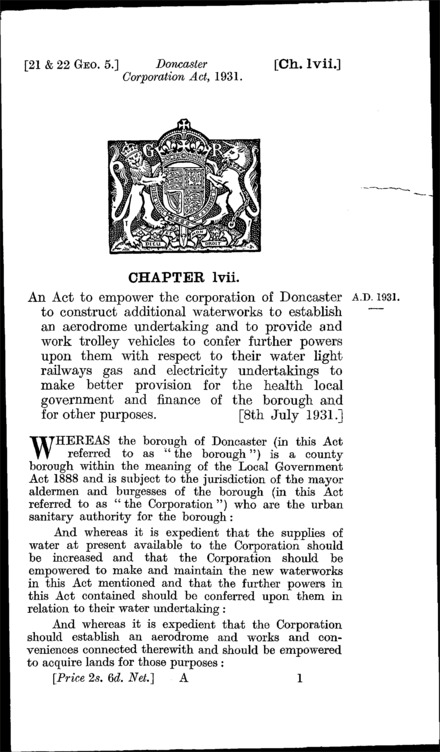Doncaster Corporation Act 1931