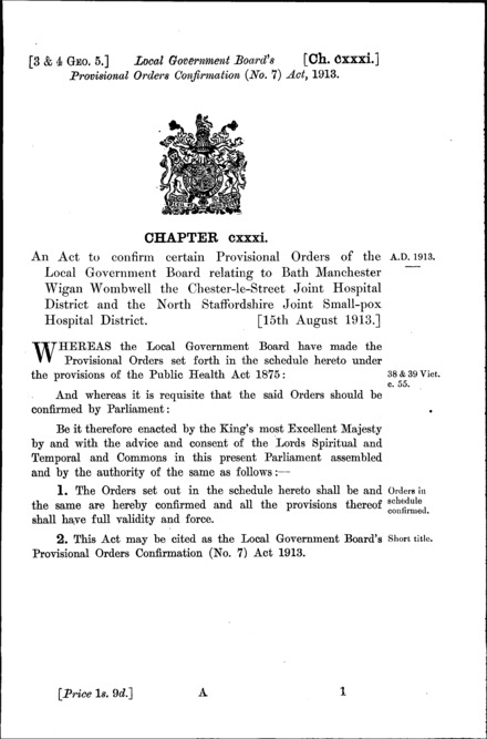 Local Government Board's Provisional Orders Confirmation (No. 7) Act 1913