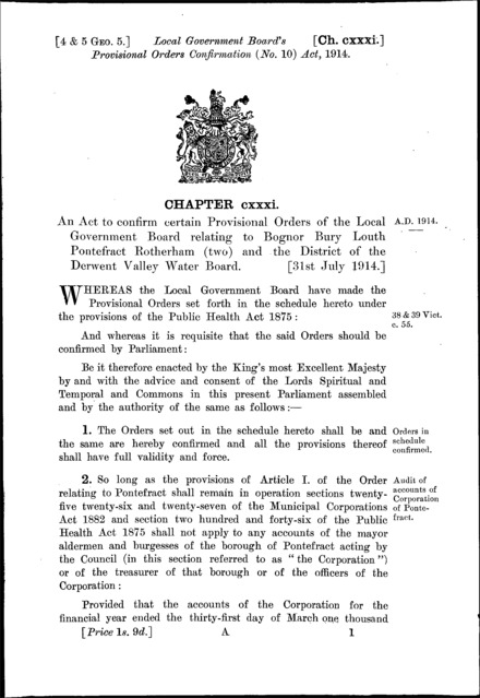 Local Government Board's Provisional Orders Confirmation (No. 10) Act 1914