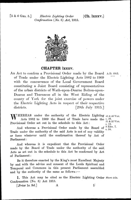 Electric Lighting Order Confirmation (No. 5) Act 1915