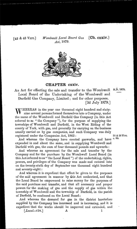 Wombwell Local Board Gas Act 1879