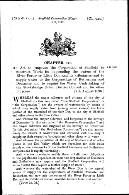 Sheffield Corporation Water Act 1896