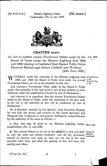 Electric Lighting Orders Confirmation (No. 1) Act 1899