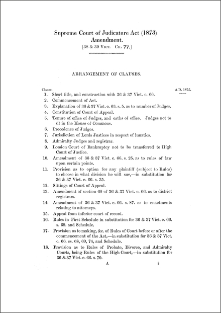 Supreme Court of Judicature Act (1873) Amendment Act 1875
