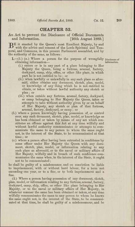 Official Secrets Act 1889