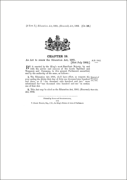 Education Act 1901 (Renewal) Act 1902