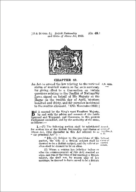 British Nationality and Status of Aliens Act 1933