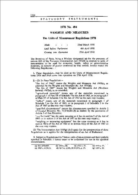 The Units of Measurement Regulations 1978