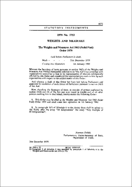 The Weights and Measures Act 1963 (Solid Fuel) Order 1979