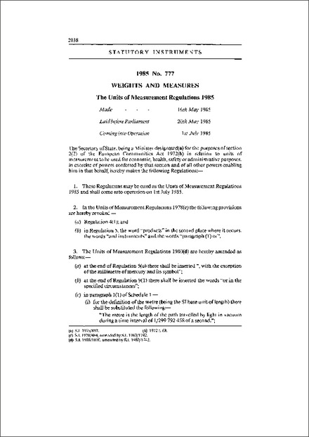 The Units of Measurement Regulations 1985