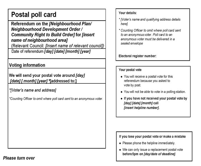 Form 9: Official postal poll card to be sent to a voter voting by post - p1