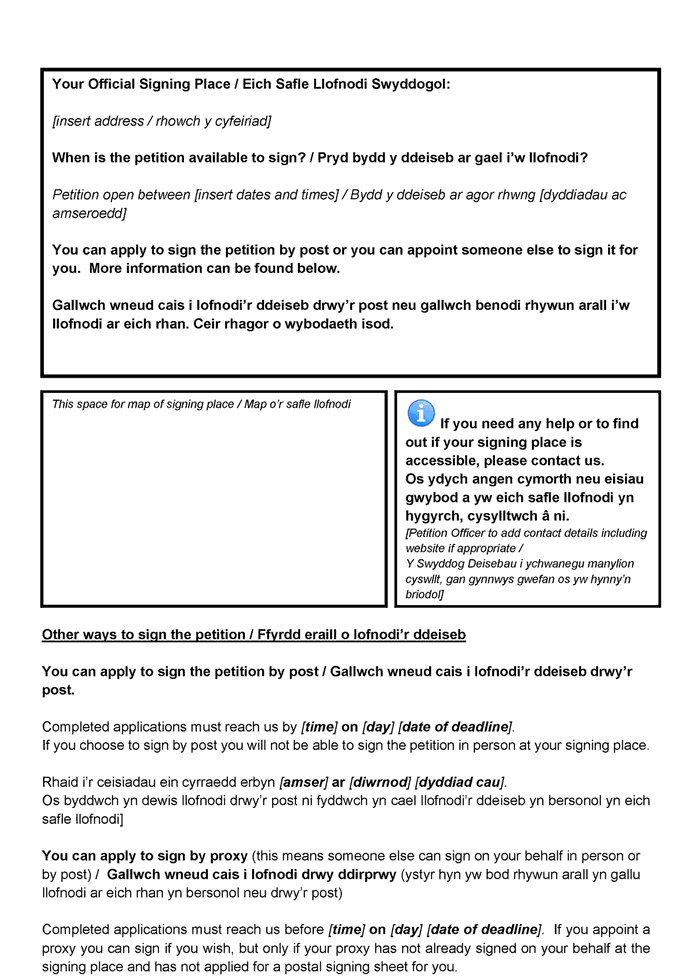 Form D - official petition notice for an elector who may sign the petition in person - for recall petitions in Wales - page 3 of 6