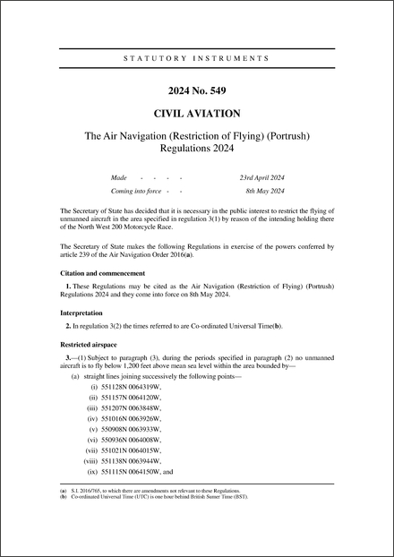 The Air Navigation (Restriction of Flying) (Portrush) Regulations 2024