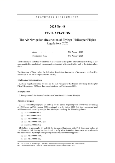 The Air Navigation (Restriction of Flying) (Helicopter Flight) Regulations 2025