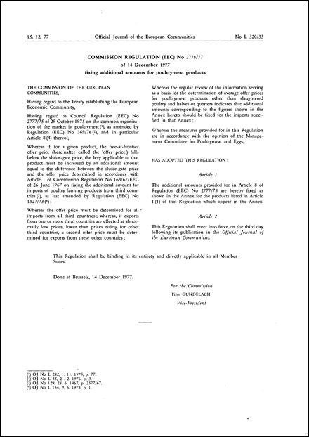 Commission Regulation (EEC) No 2778/77 of 14 December 1977 fixing additional amounts for poultrymeat products