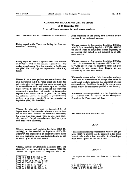 Commission Regulation (EEC) No 3596/91 of 11 December 1991 fixing additional amounts for poultrymeat products