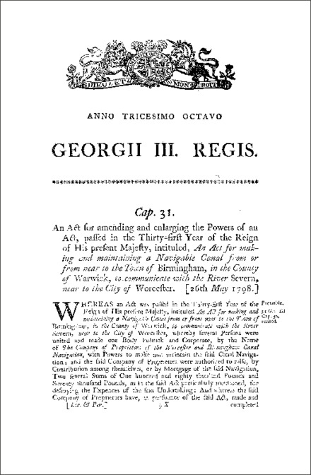 Worcester and Birmingham Canal Act 1798