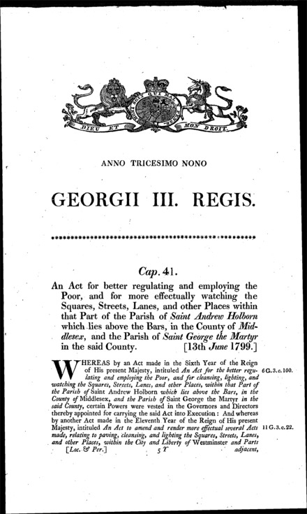 St. Andrew Holborn and St. George the Martyr Poor Relief Act 1799