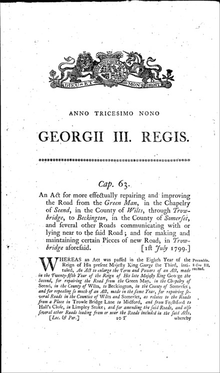 Seend, Trowbridge and Beckington Road Act 1799
