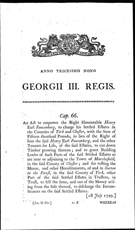 Earl Fauconberg's Estate Act 1799