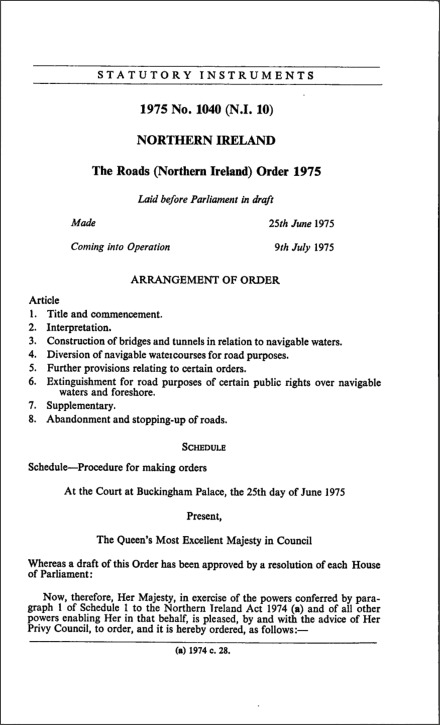 The Roads (Northern Ireland) Order 1975