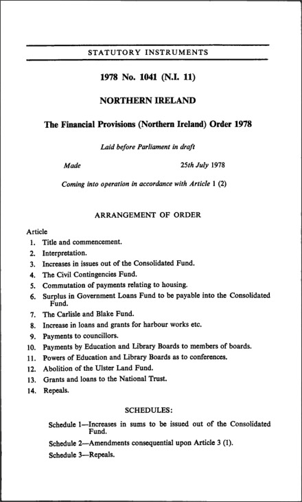 The Financial Provisions (Northern Ireland) Order 1978