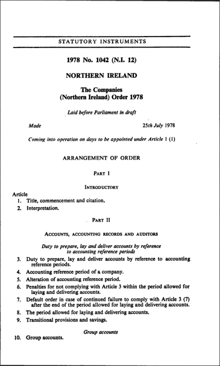 The Companies (Northern Ireland) Order 1978