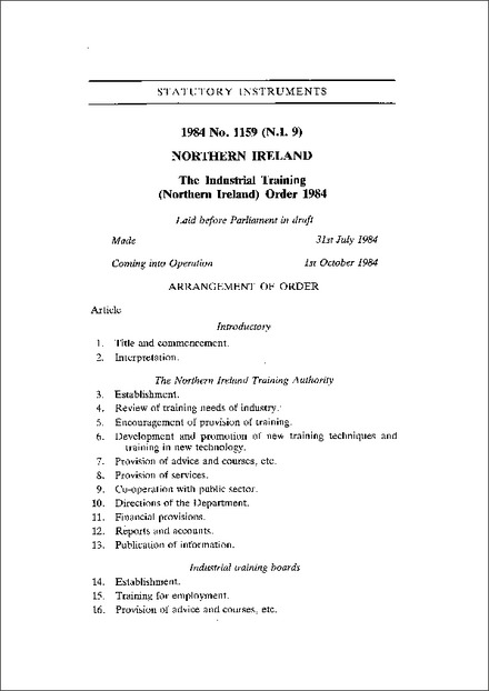 The Industrial Training (Northern Ireland) Order 1984