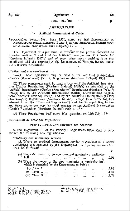 The Artificial Insemination (Cattle) (Amendment) (No. 2) Regulations (Northern Ireland) 1974