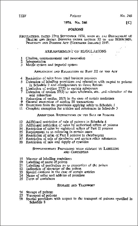 The Poisons Regulations (Northern Ireland) 1974