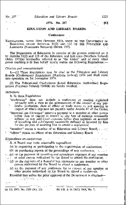 The Education and Library Boards (Conferences) Regulations (Northern Ireland) 1974