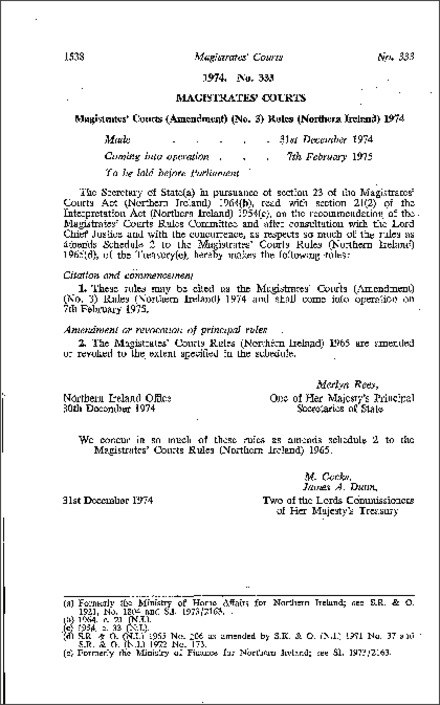 The Magistrates' Courts (Amendment) (No. 3) Rules (Northern Ireland) 1974