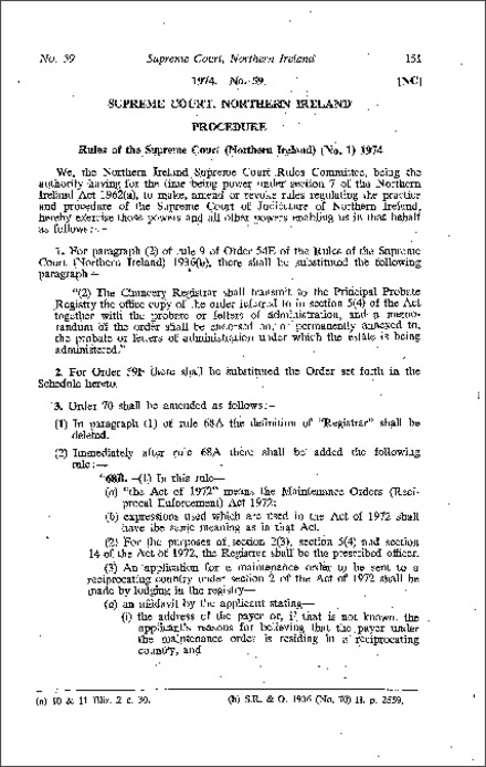 The Rules of the Supreme Court (Northern Ireland) (No. 1) (Northern Ireland) 1974