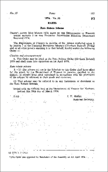The Rate Rebate Order (Northern Ireland) 1974