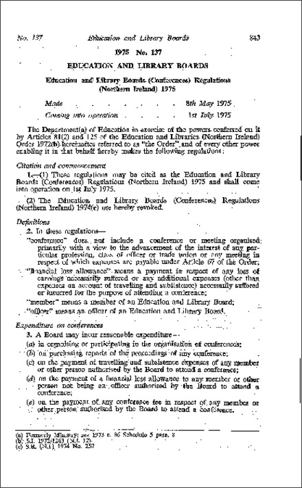 The Education and Library Boards (Conferences) Regulations (Northern Ireland) 1975