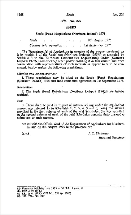 The Seeds (Fees) Regulations (Northern Ireland) 1975
