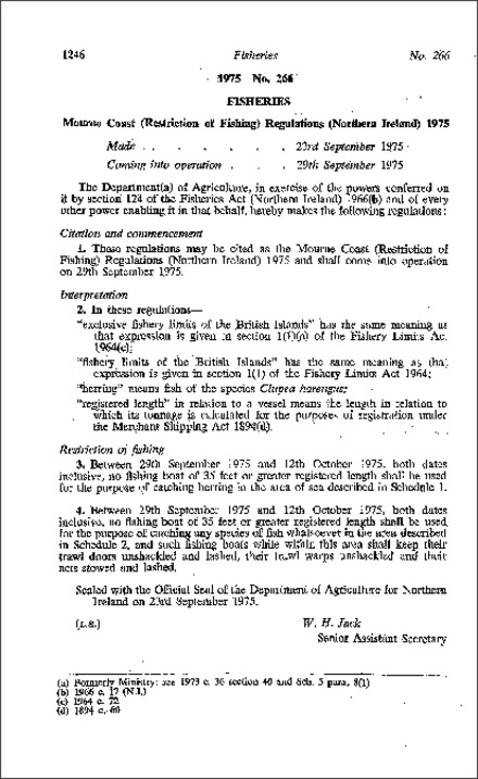 The Mourne Coast (Restriction of Fishing) Regulations (Northern Ireland) 1975