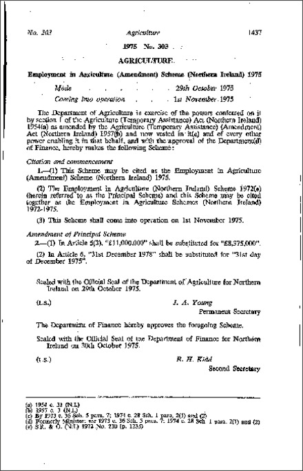 The Employment in Agriculture (Amendment) Scheme (Northern Ireland) 1975