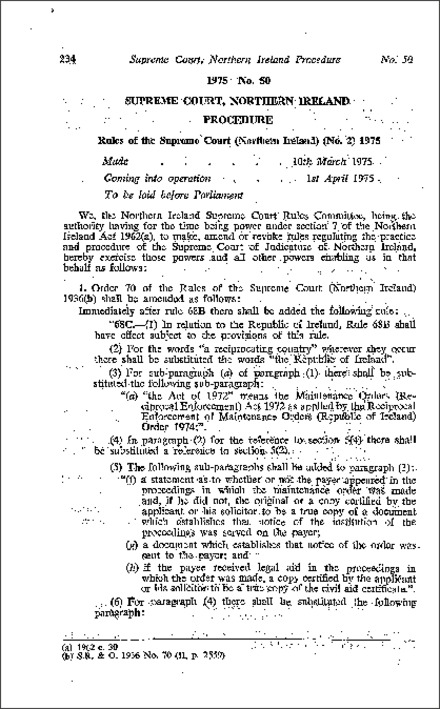The Rules of the Supreme Court (Northern Ireland) (No. 2) (Northern Ireland) 1975
