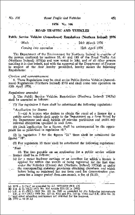 The Public Service Vehicles (Amendment) Regulations (Northern Ireland) 1976