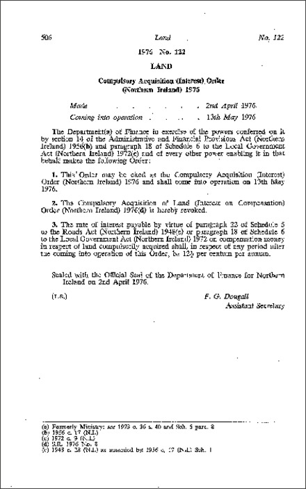 The Compulsory Acquisition (Interest) Order (Northern Ireland) 1976