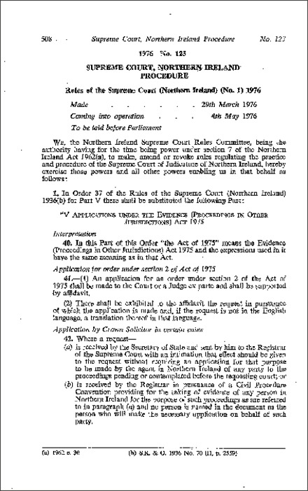 The Rules of the Supreme Court (No. 1) (Northern Ireland) 1976