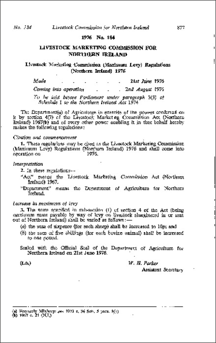 The Livestock Marketing Commission (Maximum Levy) Regulations (Northern Ireland) 1976
