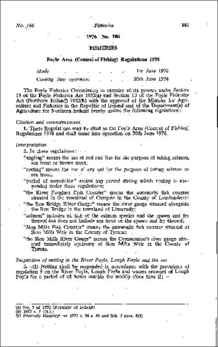 The Foyle Area (Control of Fishing) Regulations (Northern Ireland) 1976