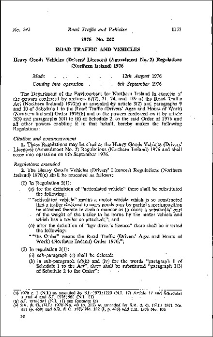 The Heavy Goods Vehicles (Drivers' Licenses) (Amendment No. 2) Regulations (Northern Ireland) 1976
