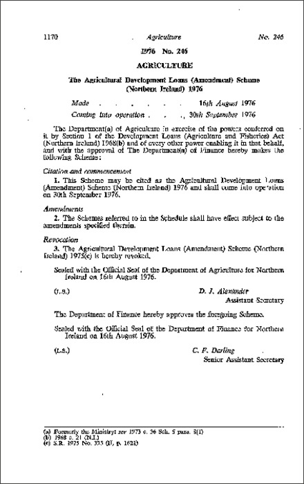 The Agricultural Development Loans (Amendment) Scheme (Northern Ireland) 1976